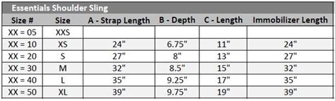 sling bag size chart